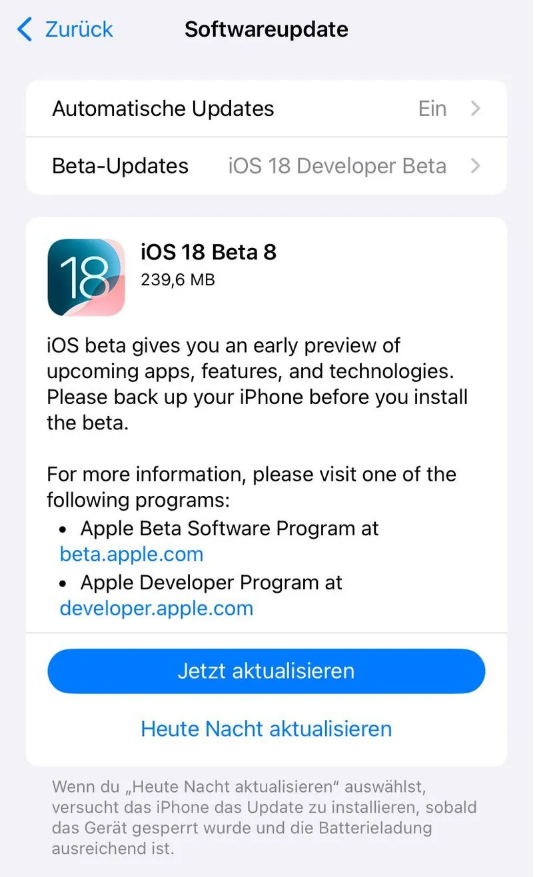 黔东南苹果手机维修分享苹果 iOS / iPadOS 18 开发者预览版 Beta 8 发布 